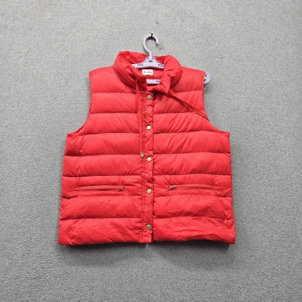 Bernardo Women Vest L Red Down Duvet Nylon Plumes Puffer Vest Zipper Button